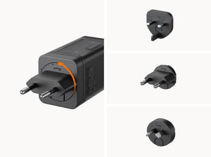 Antigravity modular charger showing interchangeable regional plug heads