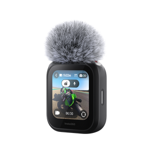 Insta360 GPS Preview Remote with Built-In Mic microphone fur cover installed