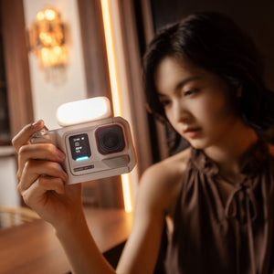 Insta360 Ace Pro 2 2-in-1 Flash and Fill Light manufacturer portrait scene with camera-mounted light, camera sold separately