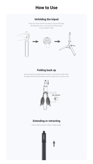 Insta360 2-in-1 Invisible Selfie Stick and Tripod manufacturer use illustration 5; camera and other illustrated equipment sold separately
