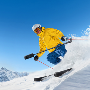 Insta360 Ski Pole Mount official product view 2; camera, ski pole and selfie stick shown separately