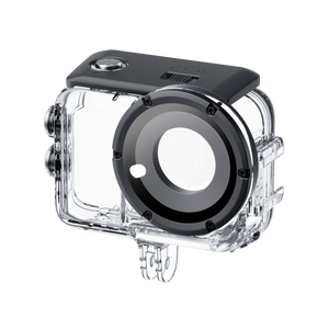 Insta360 GO Ultra Dive Case angled view of the empty housing and glass window