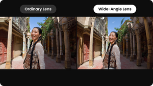 Insta360 Luna Ultra Wide Angle Lens manufacturer comparison of ordinary and wide-angle framing