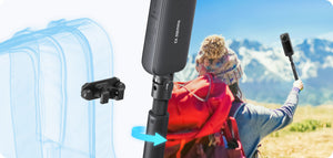 Insta360 Magnetic Selfie Stick Holster quick-release carrying and recording workflow illustration