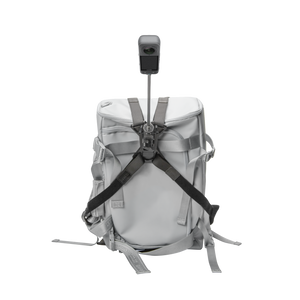 Insta360 Third-Person Backpack Mount mount fitted to an illustrative backpack and camera, both sold separately