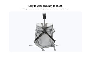 Insta360 Third-Person Backpack Mount adjustable straps fitted to an illustrative backpack and camera, both sold separately