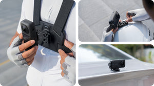 Insta360 X Series POV Chest Mount 2.0 illustrative quick-release mounting arrangements, other mounting bases sold separately