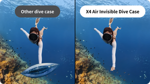 Insta360 X4 Air Invisible Dive Case manufacturer comparison showing the intended underwater invisible-case stitching effect