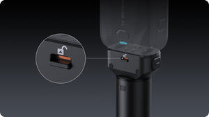 Insta360 X6 Power Selfie Stick quick-release latch and camera connection close-up