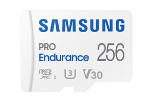 Samsung PRO Endurance 256GB microSDXC card front showing U3 and V30 markings