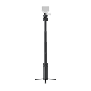 Spin Stick extended with tripod legs opened and an illustrative camera
