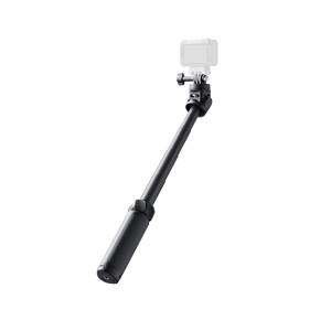 Extended handheld filming position with an illustrative camera