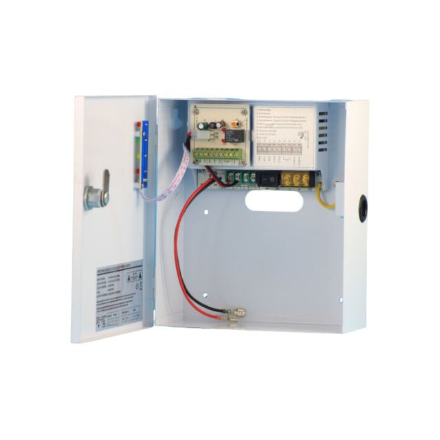 Tough 12V battery-backed power supply, open enclosure and battery compartment