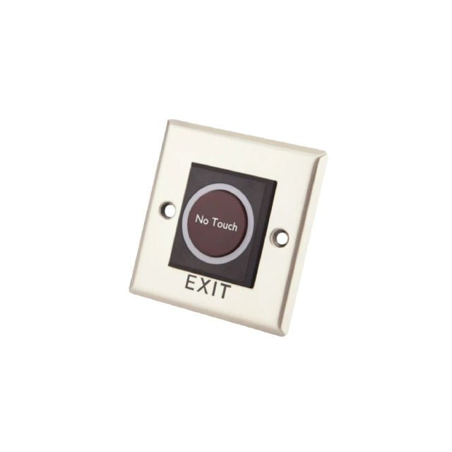 Tough 12V infrared exit button, angled front view