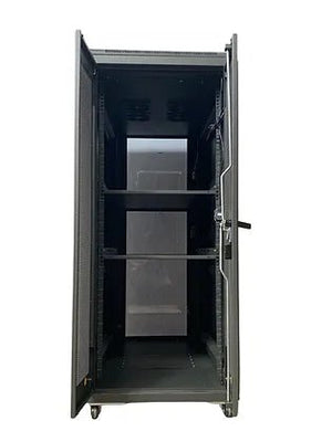 Tough 27U CX Server Equipment Rack, straight-on interior view with front and rear doors open