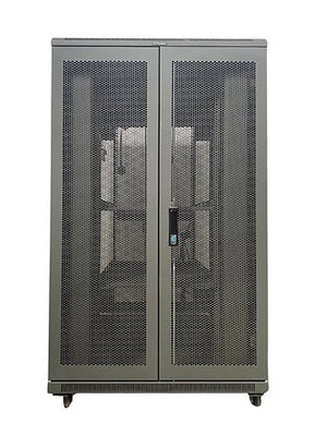 Tough 27U XL Server Equipment Rack, straight-on view with closed mesh front doors