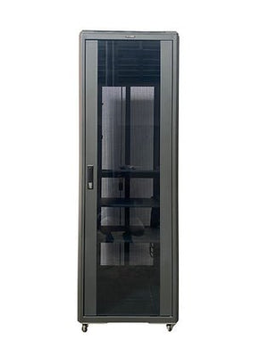 Tough 36U CX Server Equipment Rack, straight-on view with closed mesh front doors