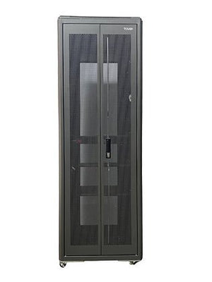 Tough 42U CX Server Equipment Rack, angled view with closed mesh front doors