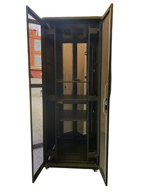Tough 45U XL Server Equipment Rack, straight-on interior view with front and rear doors open