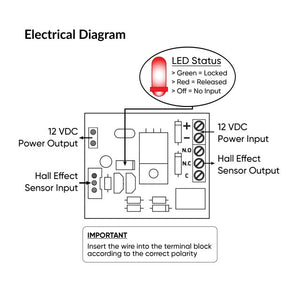Tough electromagnetic lock electrical diagram with LED and Hall Effect sensor