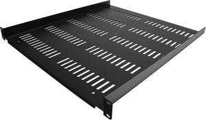 Tough Fixed, Sliding, and Keyboard Trays for Server Equipment Racks, ventilated fixed rack tray, angled top view