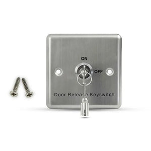 Tough Stainless Steel Door Exit Release and Override Switch with Key, stainless-steel door-release keyswitch with key and mounting screws