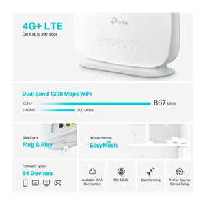 TP - Link Archer MR505 4G+ Cat6 AC1200 Dual Band Gigabit Router - ACE Peripherals