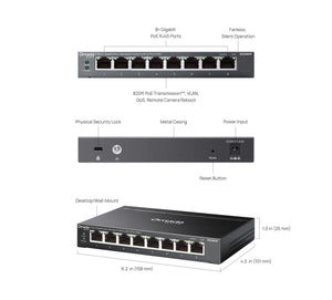 TP - Link ES208GP Omada 8 - Port Gigabit Easy Managed Switch with 8 - Port PoE+ - ACE Peripherals