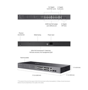 TP - Link ES220GMP Omada 20 - Port Gigabit Easy Managed 250m Long Range POE Switch with 16 - Port PoE+ - ACE Peripherals