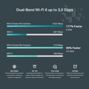 TP - Link Festa F65 - Outdoor AX3000 Outdoor WiFi 6 Access Point - ACE Peripherals