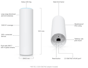 Ubiquiti U7 - Mesh BE5000 U7 Mesh 2.5GbE Compact Access Point - ACE Peripherals