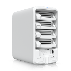 Ubiquiti UNAS-4 White angled rear view with cover removed