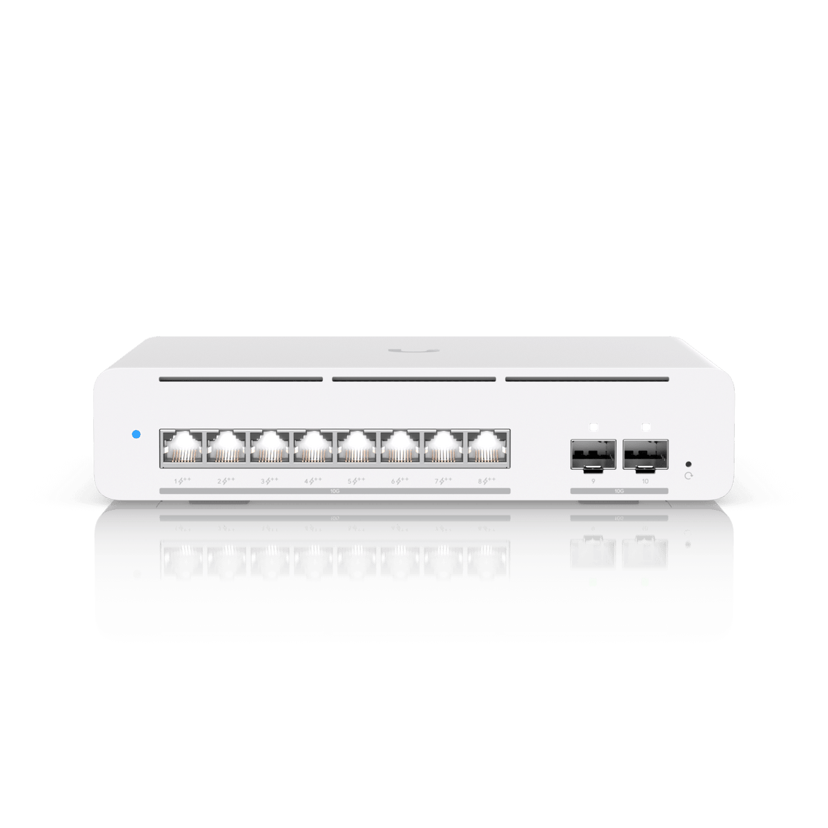 Ubiquiti USW-Pro-XG-8-PoE front view showing eight 10GbE RJ45 and two SFP+ ports