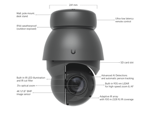 Ubiquiti UVC - AI - PTZ - Precision 31x Zoom AI 8MP 4K Lidar Precision PTZ IP Camera - ACE Peripherals