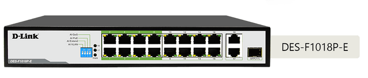 D-Link DES-F1018P-E 250M 16-Port Fast Ethernet Long Range PoE Switch - ACE Peripherals