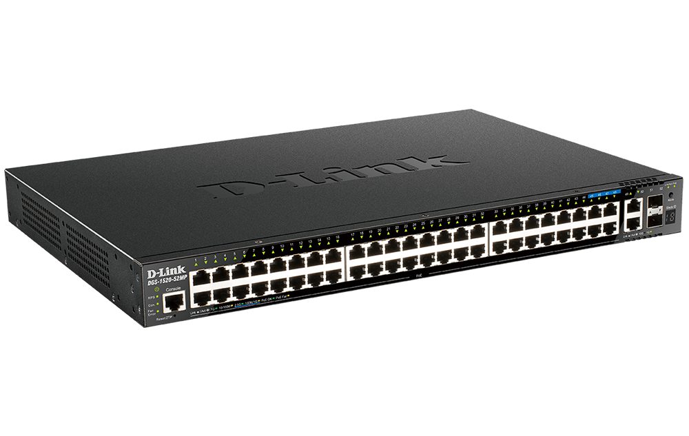D-Link DGS-1520-52MP 52-Port Gigabit Smart Managed Stackable PoE+ Layer 3 Switch with 44 PoE+ 1000Base-T