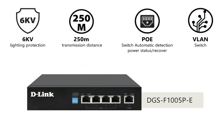 D-Link DGS-F1005P-E 250M 5-Port Gigabit Long Range PoE Switch - ACE Peripherals
