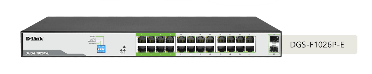 D-Link DGS-F1026P-E 250M 24-Port Gigabit Long Range PoE Switch - ACE Peripherals