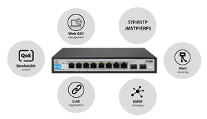 D-Link DGS-F1100-10PS-E 250M 8-Port Gigabit Long Range PoE Managed Switch - ACE Peripherals