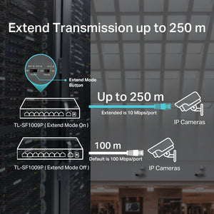 TP-Link TL-SF1009P 9-Port 10/100Mbps with 8-Port 250m Long Range PoE+ Unmanaged Switch - ACE Peripherals