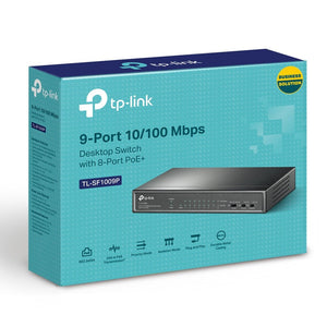TP-Link TL-SF1009P 9-Port 10/100Mbps with 8-Port 250m Long Range PoE+ Unmanaged Switch - ACE Peripherals