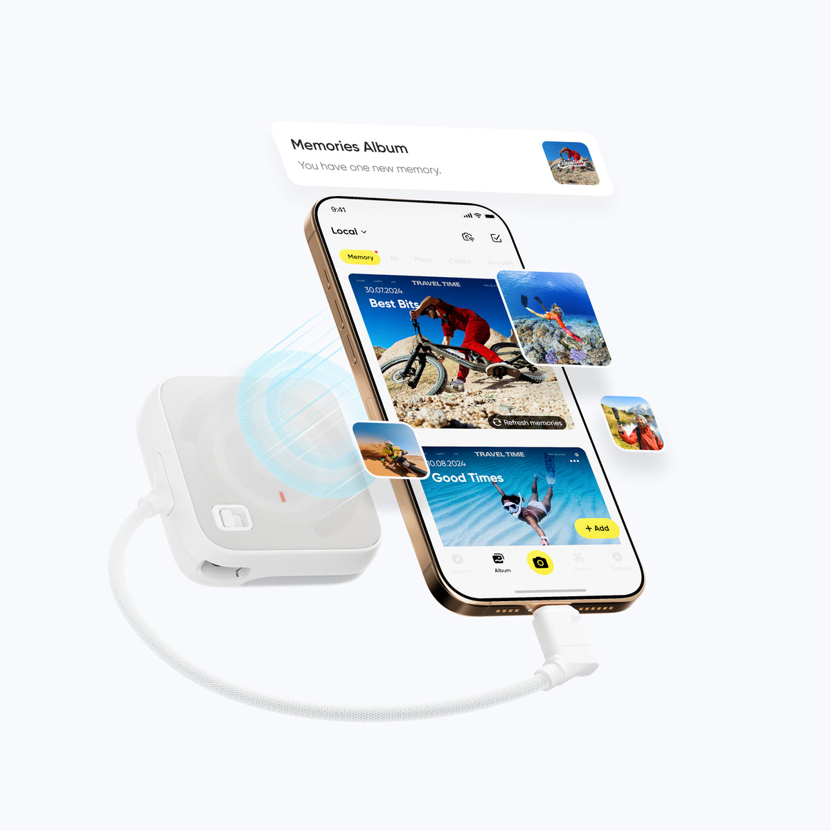 Insta360 2-in-1 Card Reader and Case compatible phone connection illustration