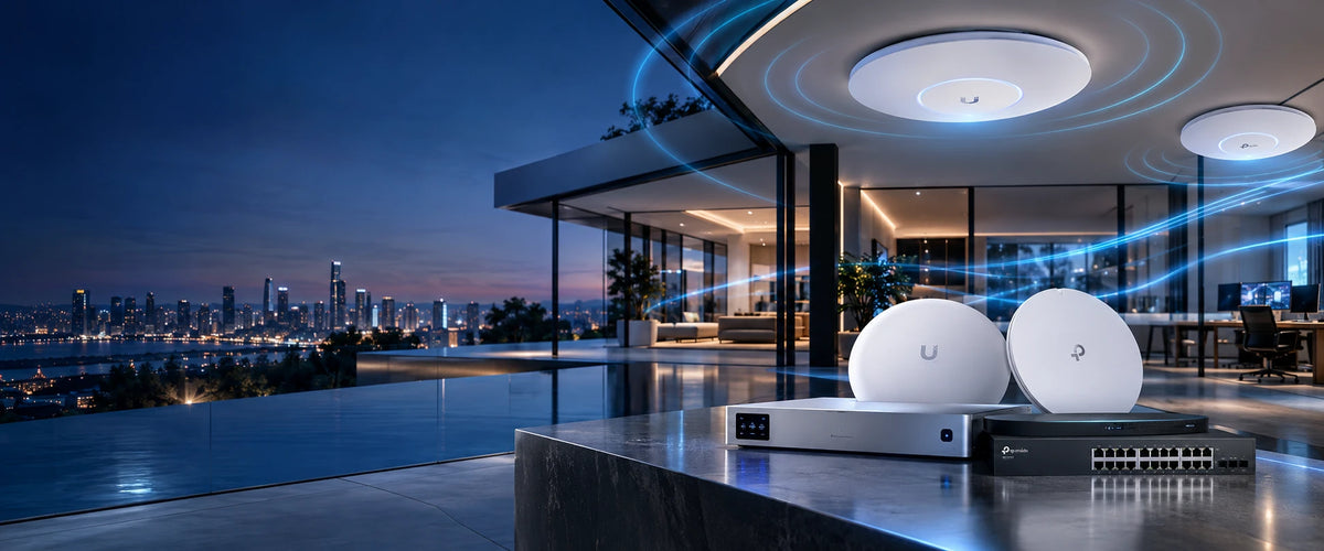 Wi-Fi 7 networking with Ubiquiti and TP-Link equipment in a modern home