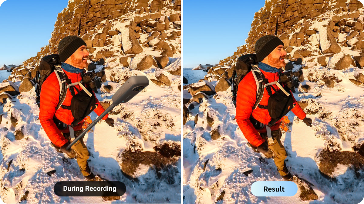 Manufacturer comparison of an aligned 360 camera recording and the invisible-stick result