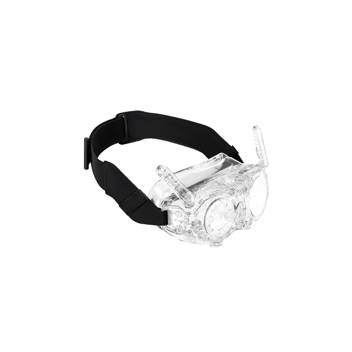 Antigravity Vision Head Strap shown fitted to a transparent goggles illustration