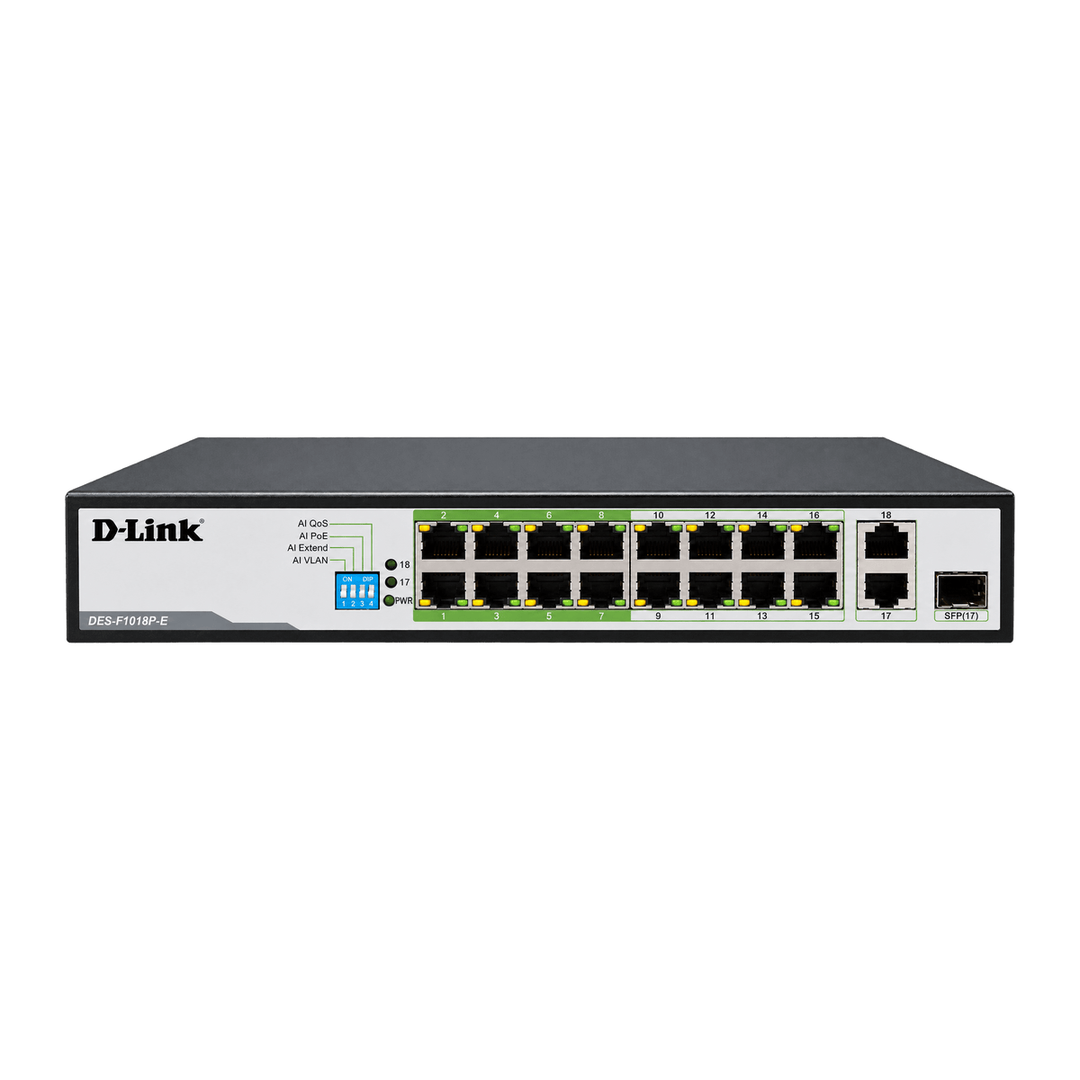 D-Link DES-F1018P-E 16-Port Fast Ethernet 250m Long Range PoE Switch - ACE Peripherals