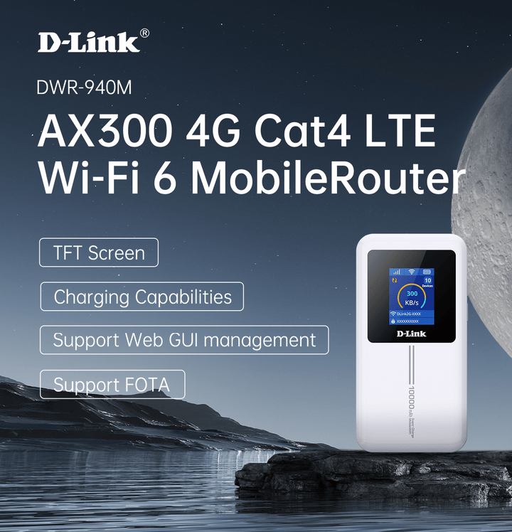 D-Link DWR-940M 4G LTE Wi-Fi 6 Router with 10000mAh Battery