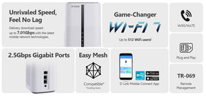 D - Link DWR - BE7200G 5G NR VoNR Vo5G VoLTE Gigabit BE7200 High - Density Wi - Fi 7 Router - ACE Peripherals