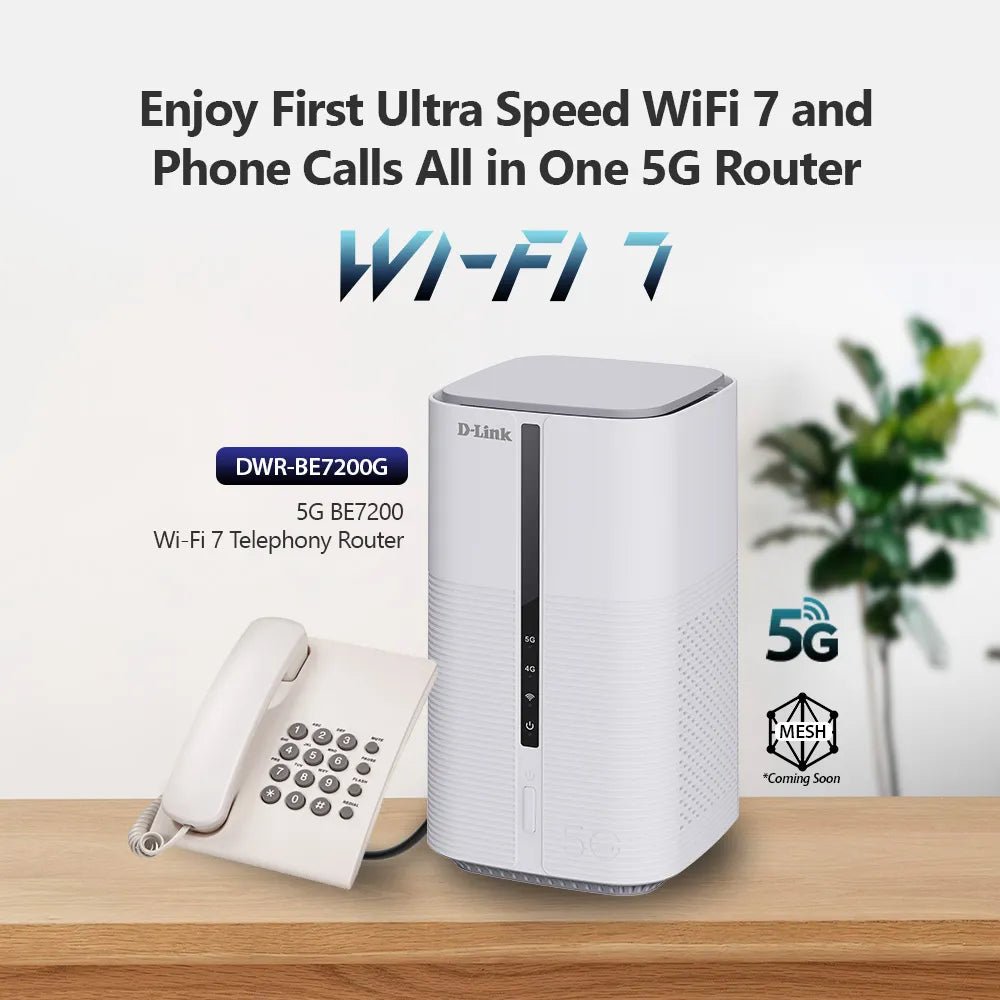 D - Link DWR - BE7200G 5G NR VoNR Vo5G VoLTE Gigabit BE7200 High - Density Wi - Fi 7 Router - ACE Peripherals