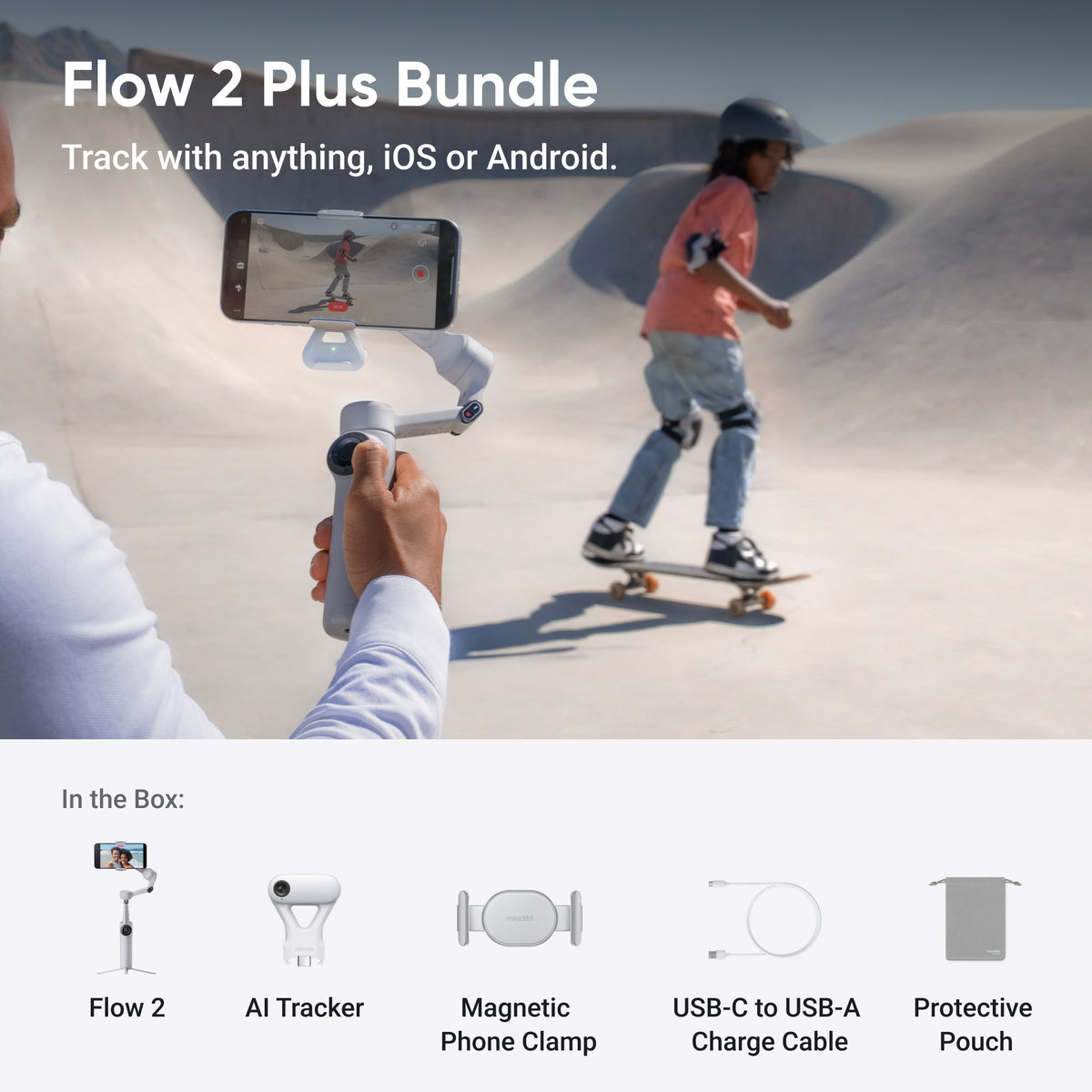 Insta360 Flow 2 Flow 2 Stone Gray AI Tracker Bundle 2